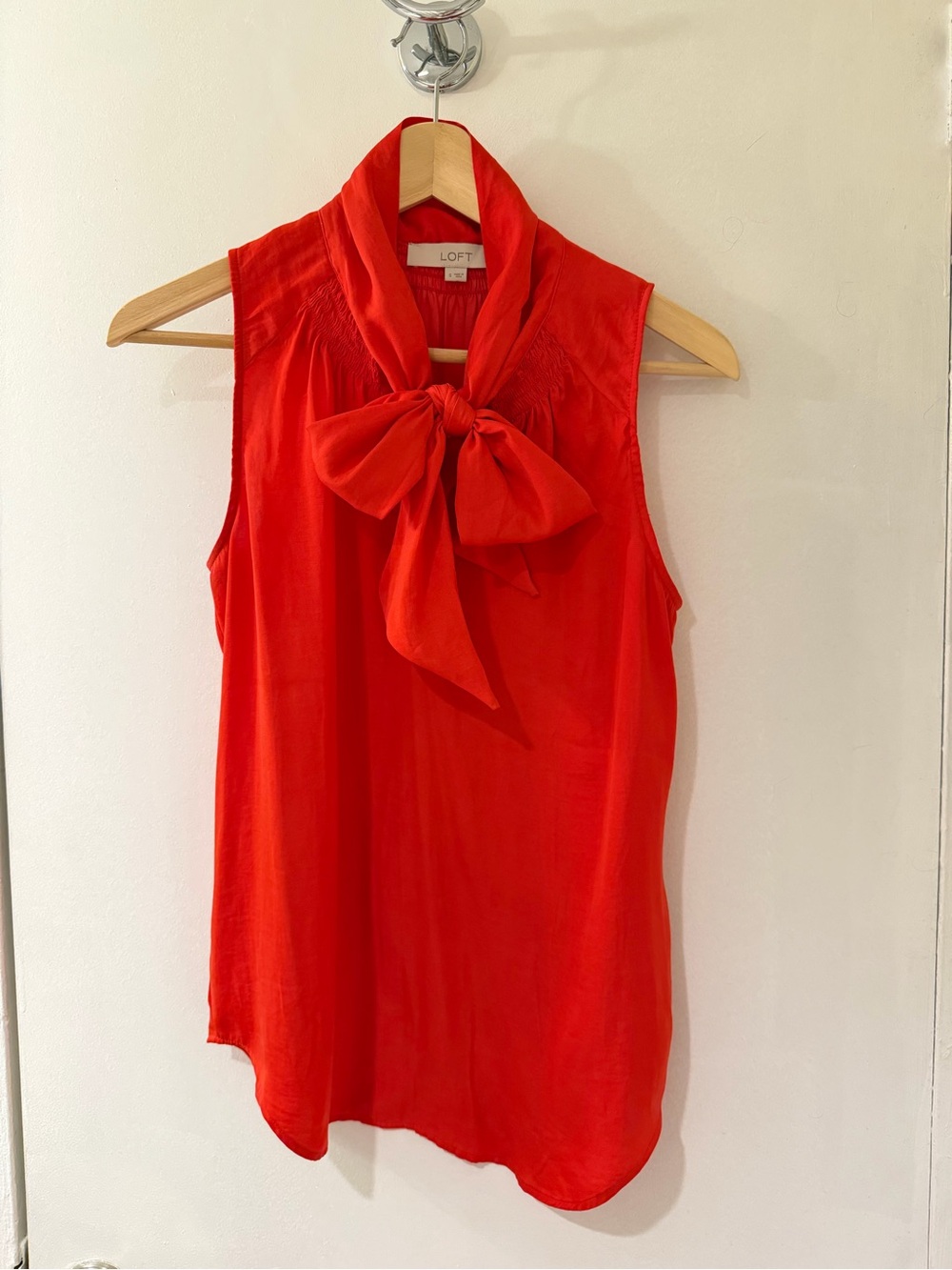 LOFT Vibrant Red Sleeveless Tie-Neck Blouse